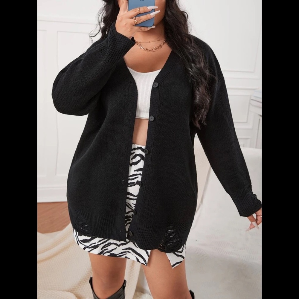 SHEIN Ripped Cardigan Sweater